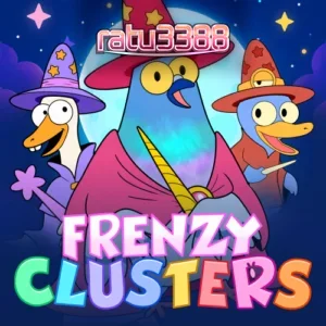 Tampilan visual game slot Frenzy Clusters dengan grid 7x7 yang penuh warna